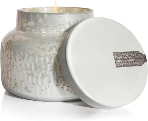 Vista 12 de Capri Blue Vela navideña en tarro de mercurio, mezcla de velas de soja, velas de otoño para el hogar perfumadas con manzana, canela y pera, vela