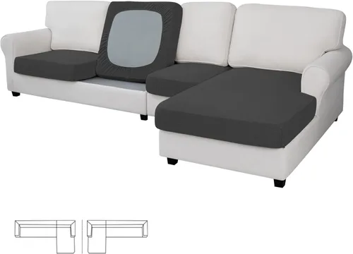 Vista 21 de Easy-Going - 4 Fundas de cojín elásticas para sofá seccional, izquierda/derecha, en forma de L, funda de asiento antideslizante, suave