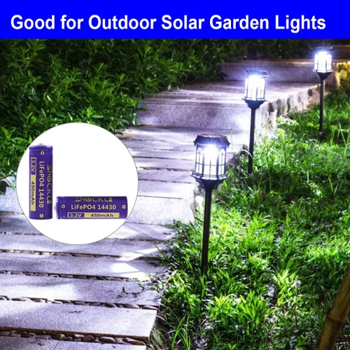 Vista 2 de (2 unidades Shockli 14430 3.2V 450mAh LiFePO4 batería solar recargable para luz solar de jardín al aire libre【más corto que AA!】