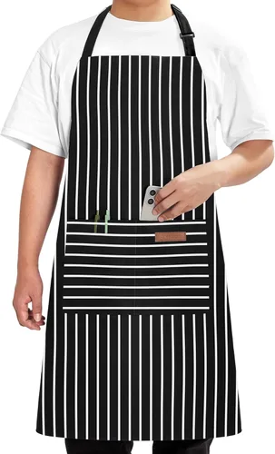 Vista 23 de Syntus Delantal ajustable con 2 bolsillos, delantales de cocina para mujeres, hombres, chef