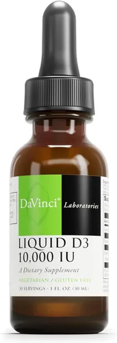 DAVINCI Labs Liquid D3 10,000 UI, ayuda a apoyar la salud ósea, el apoyo inmunológico y la salud del corazón con vitamina D3, sin gluten y