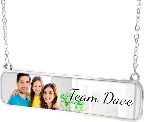 Petite Boutique Personalized Photo Gift 4k Clear picture quality Print, Customizable Bar Necklace for Cherished Memories Team Photo (Family Photo)