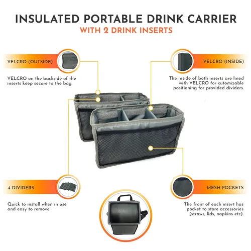 Vista 3 de Organizador de bebidas portátil aislado con soporte para tazas de café reutilizable con correa para el hombro para entrega de alimentos y comida