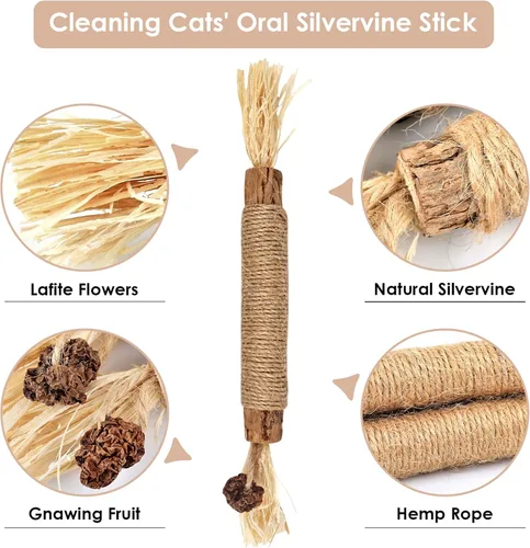 Vista 3 de Bissap 10 palitos masticables Silvervine para gatos, palitos masticables de hierba gatera, juguetes para gatos en interiores, dientes de gatitos