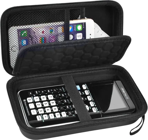 Funda para calculadoras gráficas compatible con Texas Instruments TI-84 Plus/TI-83 Plus CE, soporte de almacenamiento con bolsillos de malla para