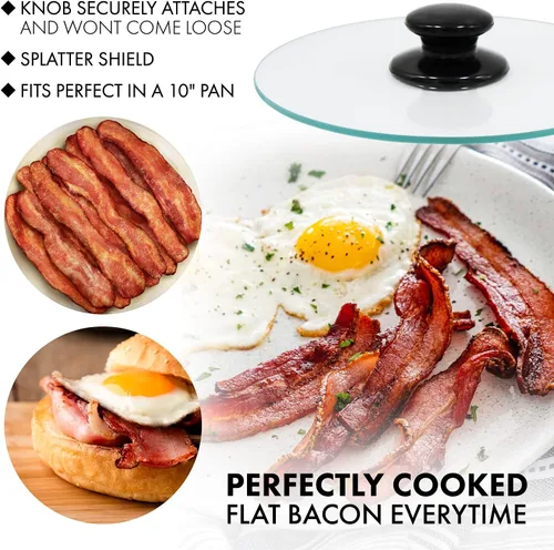 Vista 4 de Northwest Enterprises Prensa de tocino, prensa redonda de tocino de vidrio templado y protector de salpicaduras, tocino plano perfectamente cocido