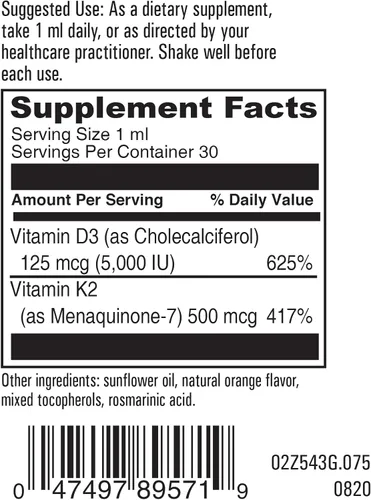 Vista 2 de OPTIMALHEALTH Gotas líquidas de vitamina D3 y K2 Vitamina D3 (5,000 UI) y vitamina K2 como menaquinona-7 (MK7) Máxima fuerza de absorción más