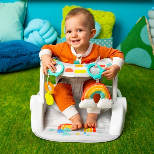 Vista 14 de Bright Starts Learn-to-Sit - Asiento de piso para bebé, 2 posiciones para crecer con bebé, silla de bebé portátil, incluye juguetes sensoriales