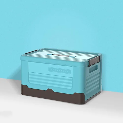 Vista 4 de Foldable Storage Crate Portable Folding Plastics Bin With Lid Space Saving Book Organizers Dorm Room Organization Supplies Office Storage Accessory