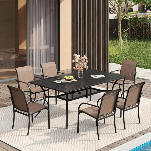 Vista 39 de VICLLAX Juego de comedor de patio de 7 piezas para 6, juego de muebles de exterior incluye mesa rectangular de 59 pulgadas para exteriores y 6
