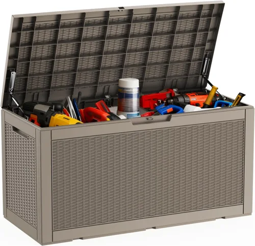 DRATO Caja de cubierta grande de 100 galones, caja de almacenamiento al aire libre para muebles de patio, cojines de patio, herramientas de
