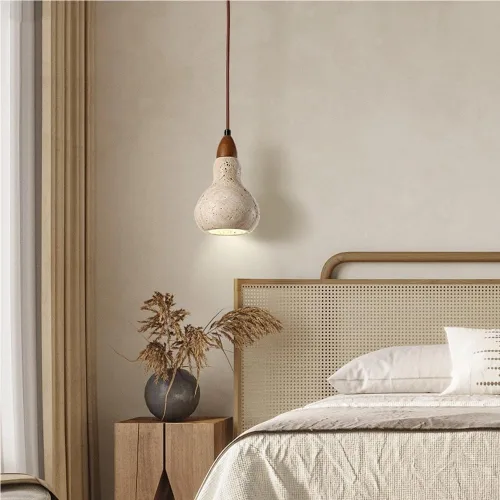 Vista 6 de Vintage Small Bedside Pendant Lights Mid Century Natural Stone Hanging Lamp Nordic Single Head Solid Wood Chandelier for Kitchen Island Bedroom