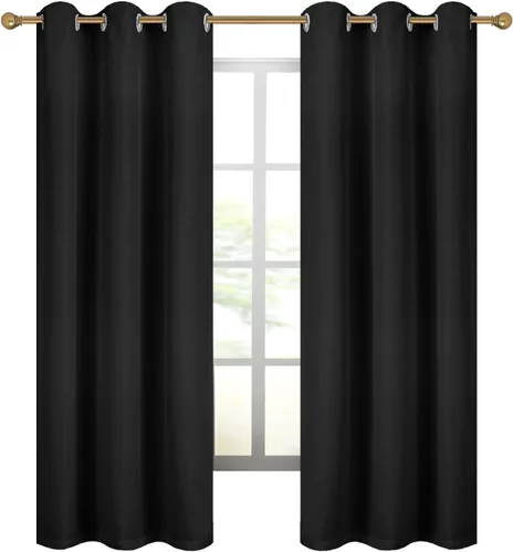 Vista 6 de Diraysid Cortinas 100% opacas de lino negro para dormitorio, con ojales, aislamiento térmico, cortinas de oscurecimiento de habitación