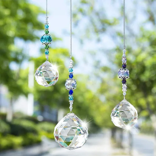 Vista 3 de H&D HYALINE & DORA Bola de Prisma de Cristal Transparente Creador de Arcoíris Prismas de Ventana Atrapasol, Paquete de 3