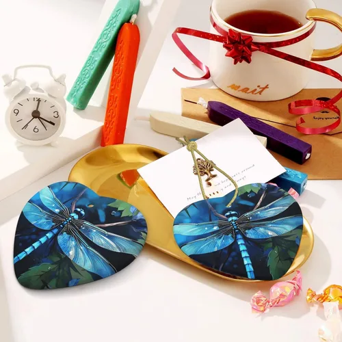 Vista 4 de Christmas Ornaments Hanging Christmas Tree Topper Decoration Art Blue Dragonfly Ceramics Ornament Heart Shape Keepsake Gift Hanging Pendant for Xmas