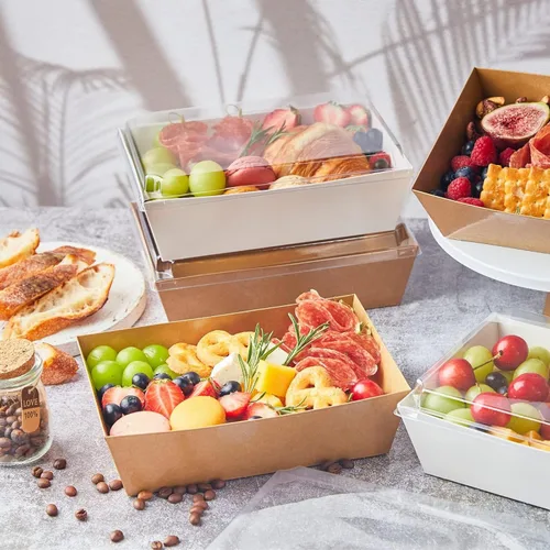 Vista 6 de ZORRITA Cajas de embutidos de papel de 8 x 6 pulgadas con tapas transparentes, paquete de 20 cajas desechables grandes para llevar de panadería