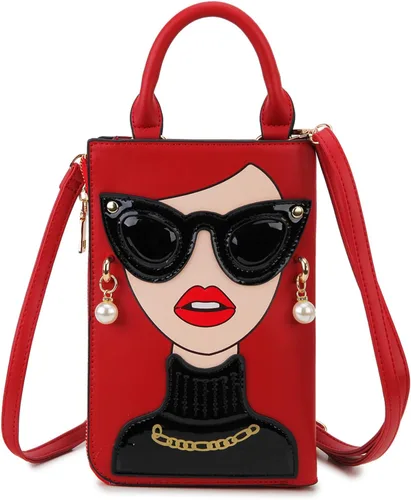 Bolso de hombro para mujer, novedad con cara de mujer, bolso con asa superior y diseño funky de piel sintética, bolso de mano con asa superior,