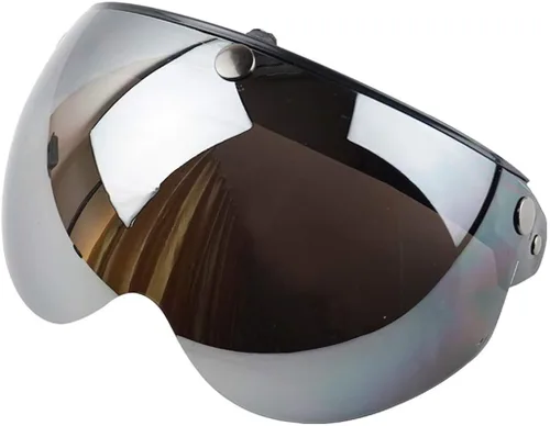 Vista 6 de VCOROS Casco universal para motocicleta, estilo piloto retro, estándar, con 3 botones a presión, visera abatible y abierta, protector de media cara