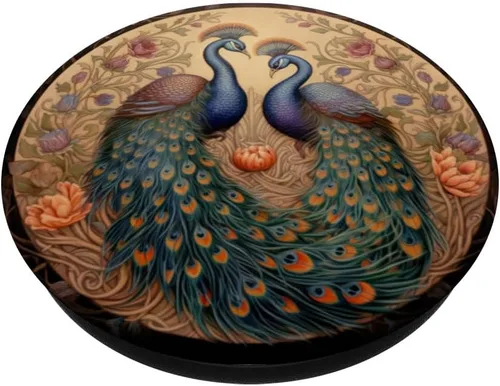 Vista 2 de PopSockets de plumas de pavo real con diseño floral de pavo real PopGrip intercambiable