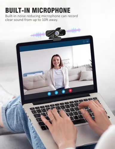 Vista 3 de Tewiky Cámara Web Full HD con Micrófono Integrado y Trípode Giratoria, Video 1080P y Cámara de Ángulo Amplio, Cubierta de Privacidad, para PC