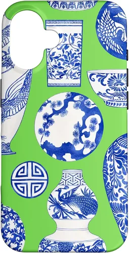 Blue Willow Chinoiserie Pagoda Ginger Jar Preppy Blue Green Case para iPhone 16