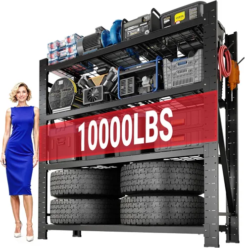 Vista 12 de FLEXIMOUNTS Estantería de Garaje de 60" de Ancho, Estantes de Almacenamiento de 5 Niveles Carga 1500LBS, Estantería de Garaje Ajustable Resistente