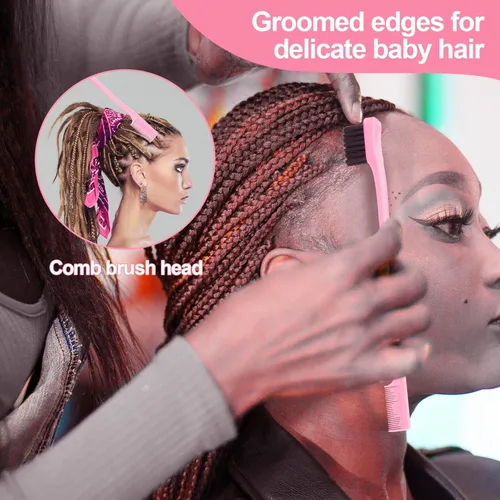 Vista 4 de SWEET VIEW Juego de ganchos de ganchillo para el cabello, 2 agujas de ganchillo, cepillo de bordes, cepillo de cerdas, peine de cola de rata, 3