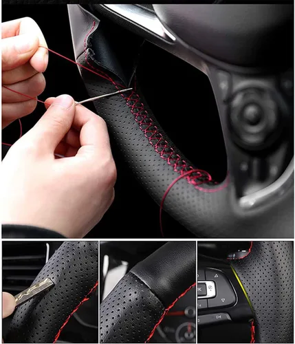 Vista 4 de Fundas de cuero negro cosido a mano para el volante del coche, para Chevrolet Epica 2006-2011