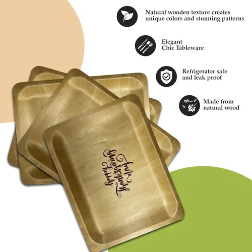 Vista 5 de Platos de madera de 10 pulgadas con impresión personalizada "Happy Thanksgiving", paquete de 25