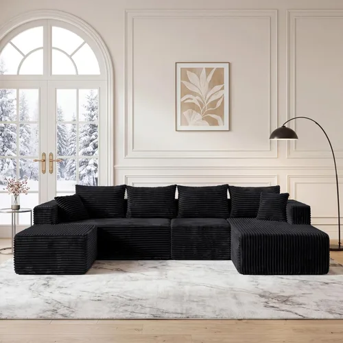 Sofá modular sin hueso de 118 pulgadas con diván y otomano de pana de gran tamaño en forma de U, sofá de nube de pana para asiento profundo para