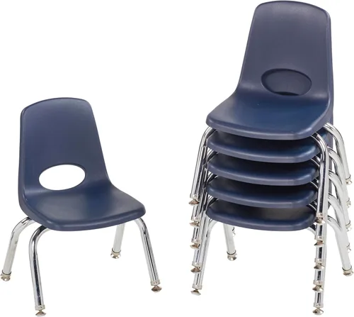 Vista 42 de Factory Direct Partners 10367-BL Silla escolar apilable de 16 pulgadas, asiento apilable para estudiantes con patas de acero cromado y rodamientos