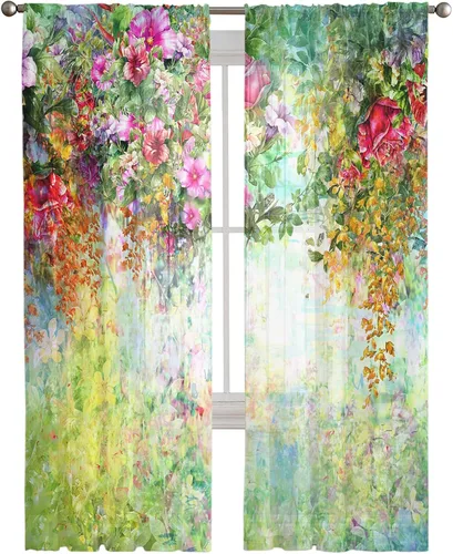 Vista 3 de Paneles de cortinas traslúcidas con bolsillo para barra, cortinas semitransparentes con dobladillo para barra, cortinas de gasa para ventana de sala