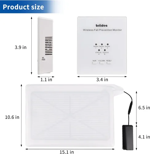 Vista 6 de Briidea Alarma inalámbrica para silla para pacientes ancianos con demencia, sensor de prevención de caídas con 3 modos de alarma, almohadilla de PVC