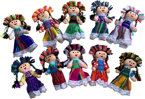 MUNECA LELE - Juego de muñecas mexicanas hechas a mano, 10 piezas, muñeca María incluida