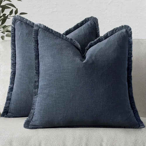 Vista 26 de MIULEE Juego de 2 fundas de almohada decorativas de lino neutro con flecos, fundas de cojín de estilo bohemio con borlas para sofá, cama, sala
