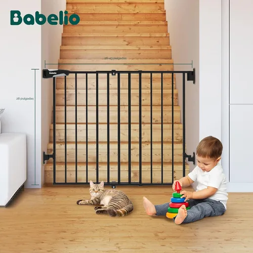 Vista 8 de Babelio Puerta de bebé para escaleras, cocina y puertas, sin barra inferior, operación con una sola mano, cierre automático, montaje de hardware