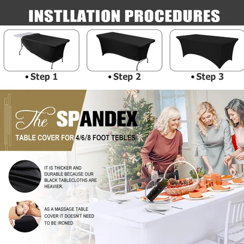 Vista 5 de Backquik Mantel personalizado con logotipo de negocios, mantel de elastano elástico personalizado de 4 pies, fundas de mesa personalizadas con texto