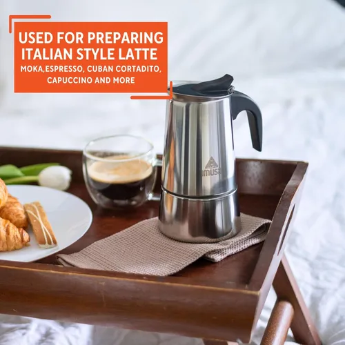 Vista 6 de IMUSA EE. UU. B120-22061M Cafetera de expreso para estufa de acero inoxidable, 4 tazas, plateado