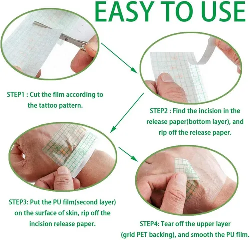 Vista 2 de Rollo de Vendaje para Cuidado Posterior de Tatuajes 3" x 10 Yardas - Película Transparente Impermeable para Curación Inicial de Tatuajes