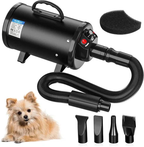 Nova Microdermabrasion Secador de fuerza de pelo de mascotas de alta velocidad, soplador profesional de aseo de mascotas con 3 boquillas calentador