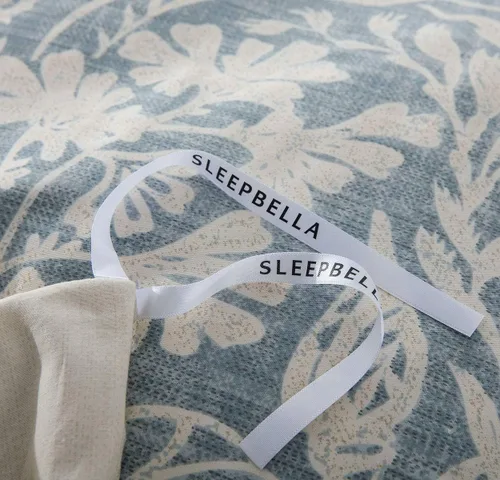 Vista 7 de SLEEPBELLA - Funda de edredón tamaño King, 600 hilos de algodón beige y gris azulado con patrón de hojas lujoso impreso, funda de edredón reversible