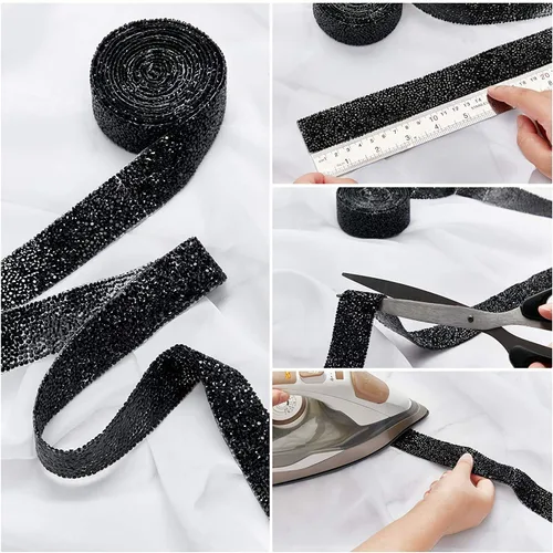 Vista 3 de Dowarm Cinta de diamantes de imitación de 3 yardas, rollo de cinta de diamantes de imitación, envoltura de malla con diamantes de imitación