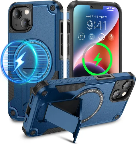 Vista 9 de Caka Funda para iPhone 13 y Funda para iPhone 14 [Compatible con Magsafe] [Soporte Invisible Integrado] [Protección Resistente contra Caídas] A