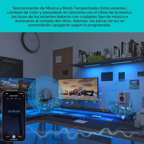 Vista 5 de Barra de luz LED, enchufable, regulable, blanco ajustable y cambio de color RGB, Alexa, luces de contador remoto habilitadas para Google Home