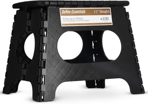 Vista 4 de Taburete plegable – 11 pulgadas de altura – El taburete ligero es lo suficientemente resistente como para soportar adultos y lo suficientemente Negro