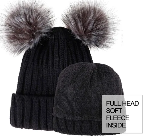 Vista 6 de Arctic Paw - Gorro tejido con orejas de pompón de piel sintética