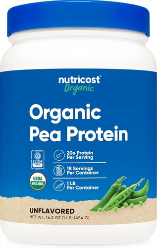 Nutricost Polvo de proteína de guisante orgánico (1 libra) sin sabor - Certificado USDA orgánico, proteína de plantas, apta para vegetarianos, sin