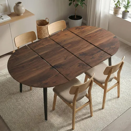 Vista 13 de Mesa de comedor redonda extensible de 70 pulgadas para 4 y 6 pulgadas, moderna mesa de comedor ovalada, mesa de comedor grande expandible