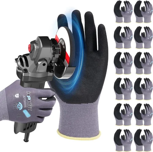 Safety Work Gloves, SF001, Comfort Stretch Fit, Power Grip, Smart Touch, Durable Foam Coated, 3Pairs & 12Pairs
