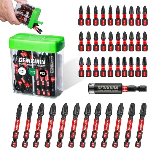 Vista 19 de Juego de brocas de impacto cuadrado Geinxurn, 45 piezas 2" magnéticas (SQ1/SQ2/SQ3) S2 de acero bits multi-conductor con caja de almacenamiento